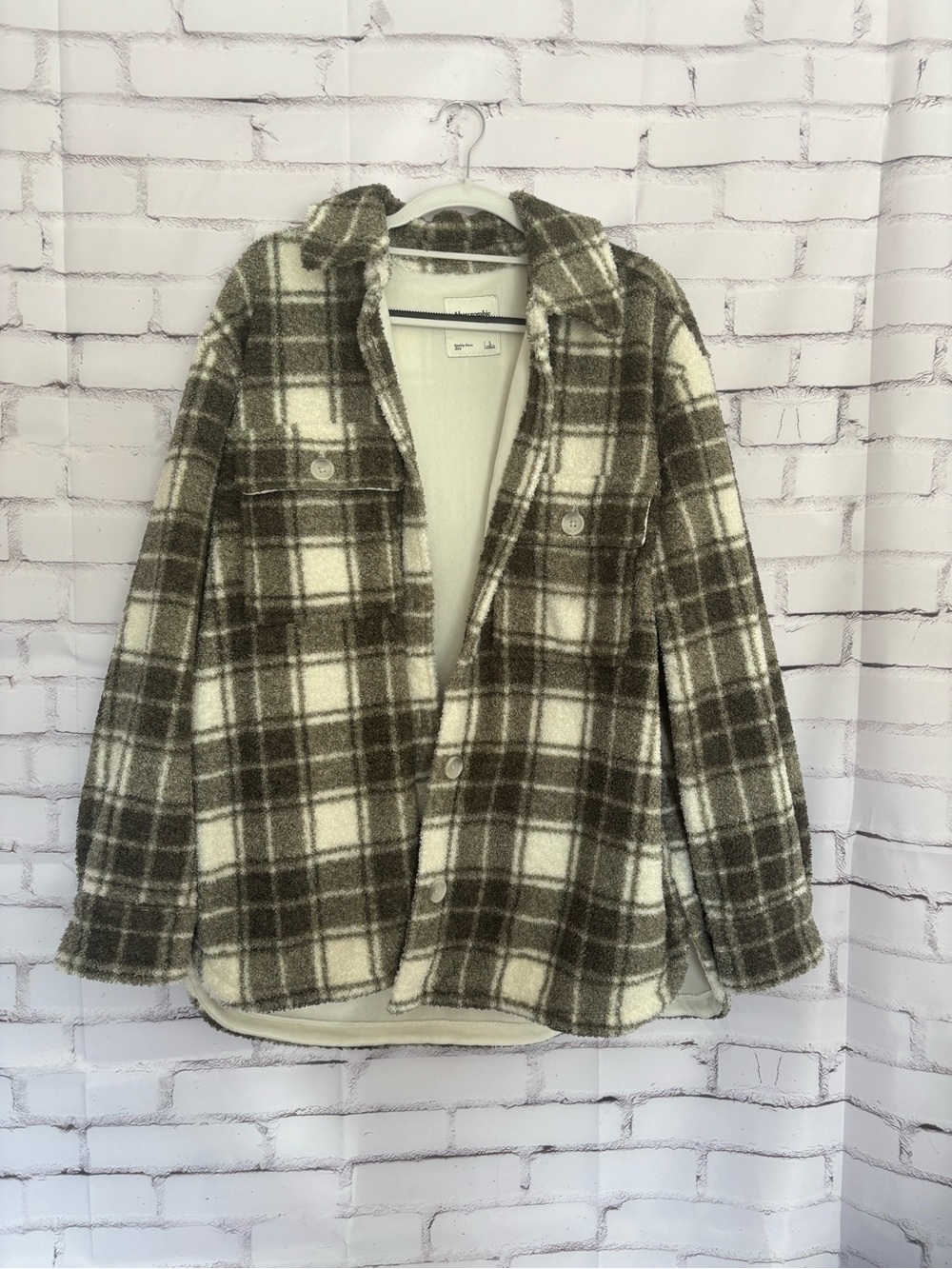 Plaid Sherpa-Lined Shacket - Brown & Cream Abercrombie and Fitch